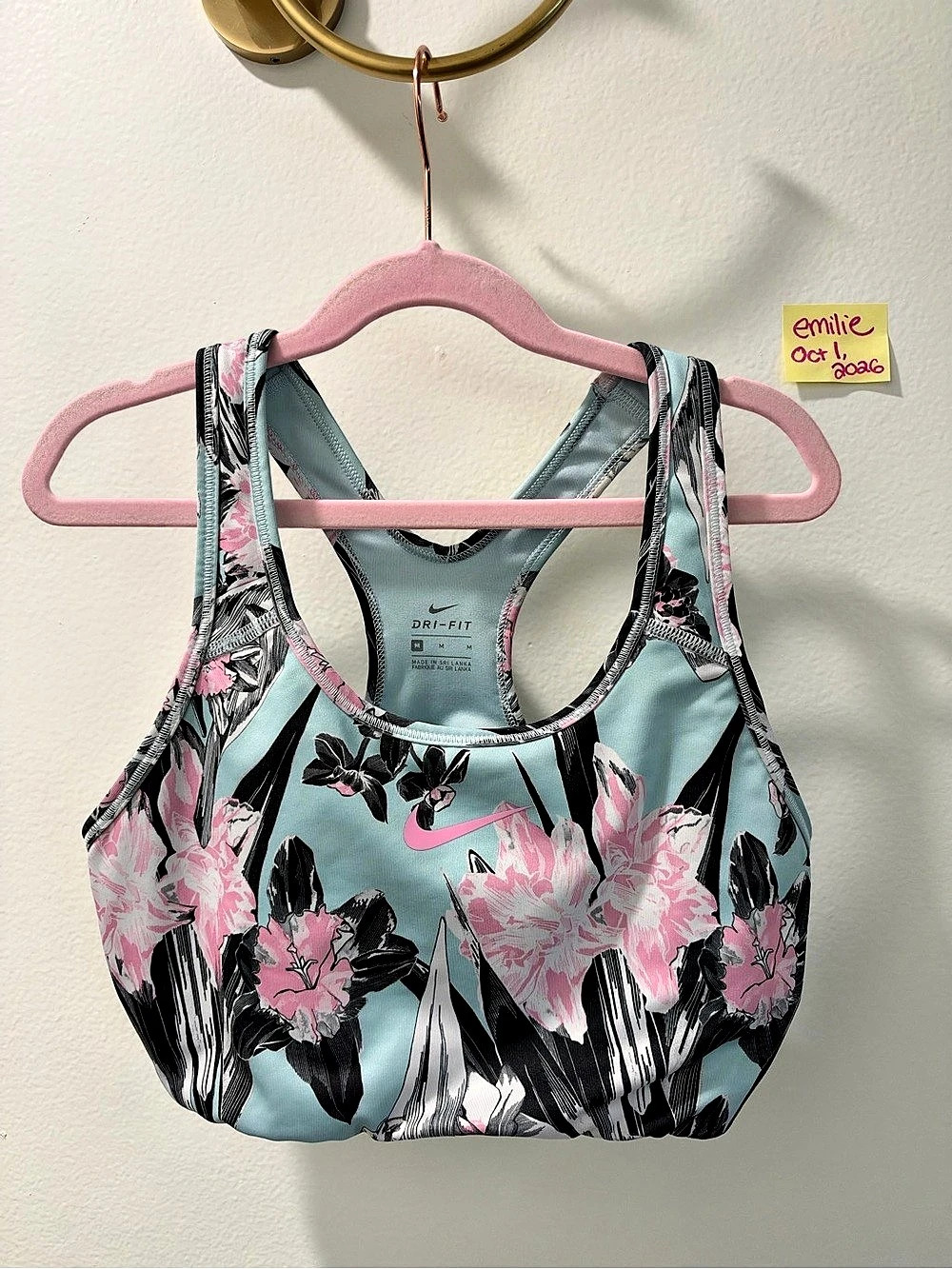 Nike Floral Print Dri-FIT Sports Bra Blue & Pink Medium